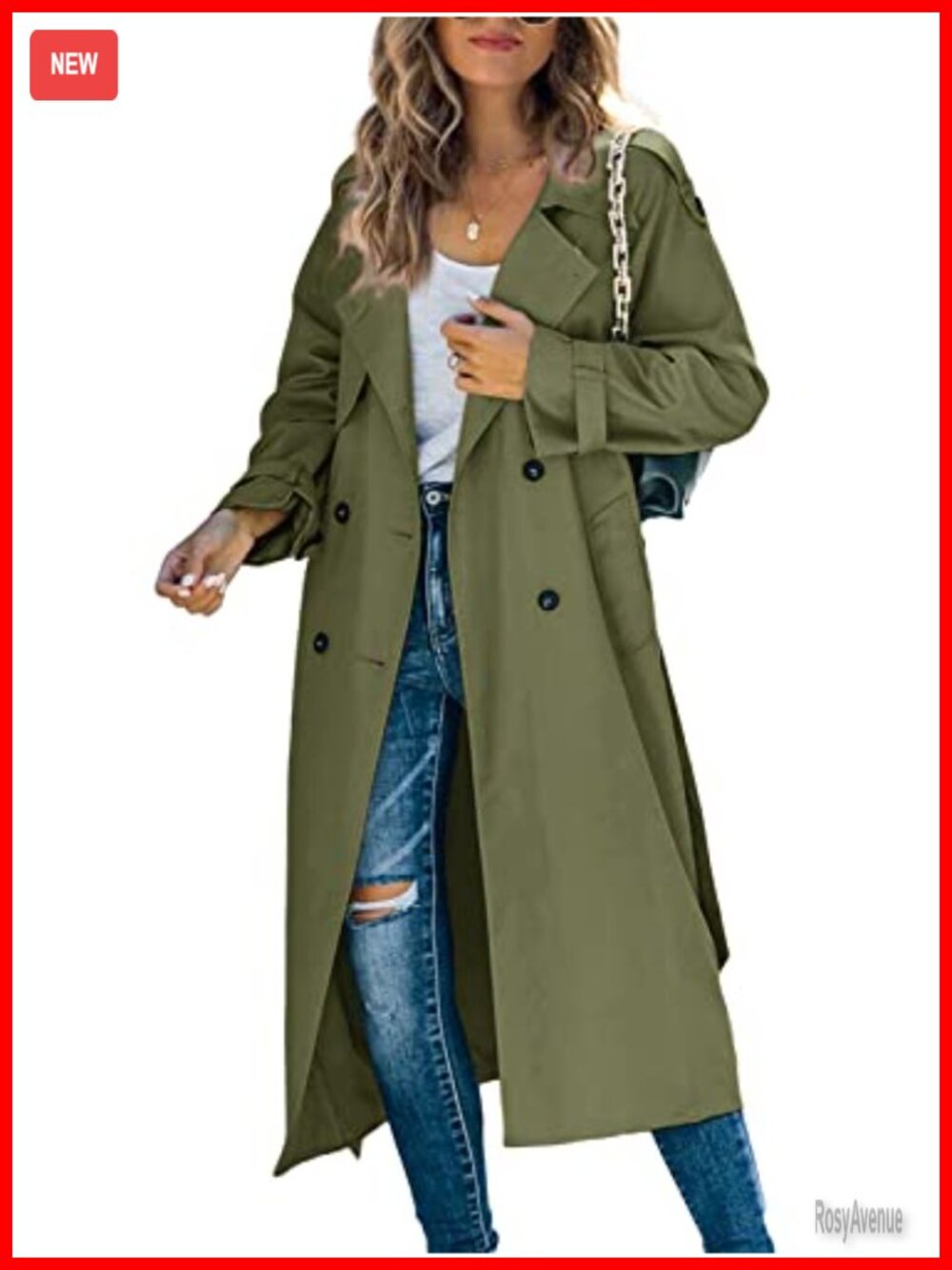 Women's Long Trench Coat Double Breasted Windproof Overcoat With Belt